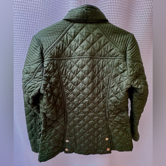 Green Burberry Diamond Quilted Utility Belted Field Jacket Gold Buttons S Small - Picture 7 of 10